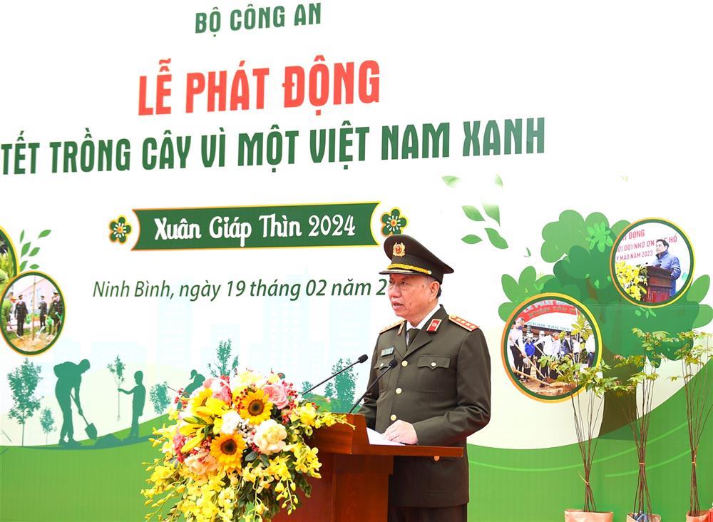 Minister To Lam speaks at the launching ceremony of "2024Tree Planting Festival - For a Green Vietnam".